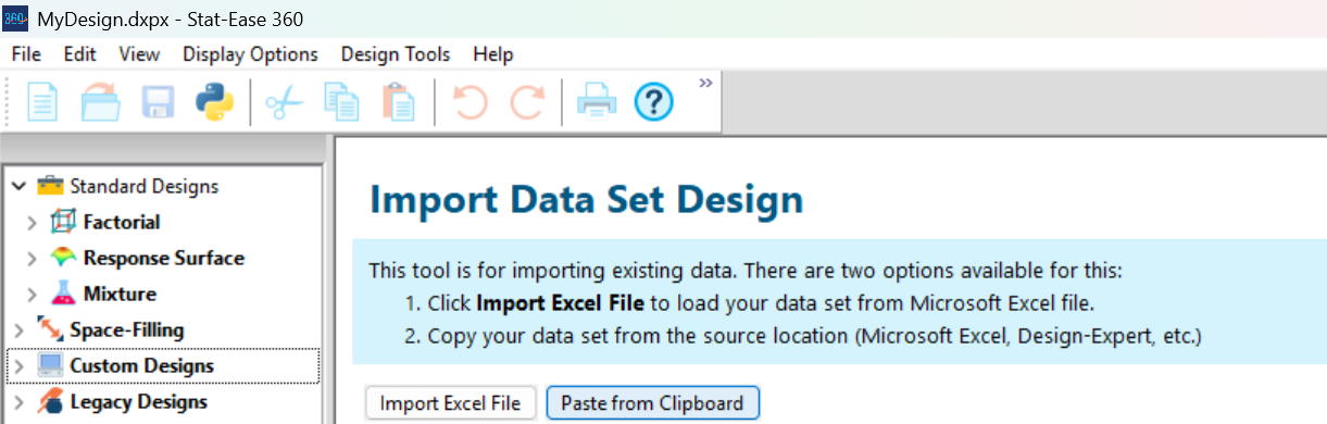 Preparing to paste in existing data